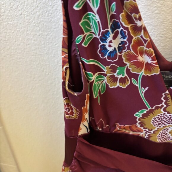 Vintage Liz Claiborne Floral V-Neck Burgundy High Waisted Work Cocktail Dress - Picture 3 of 9